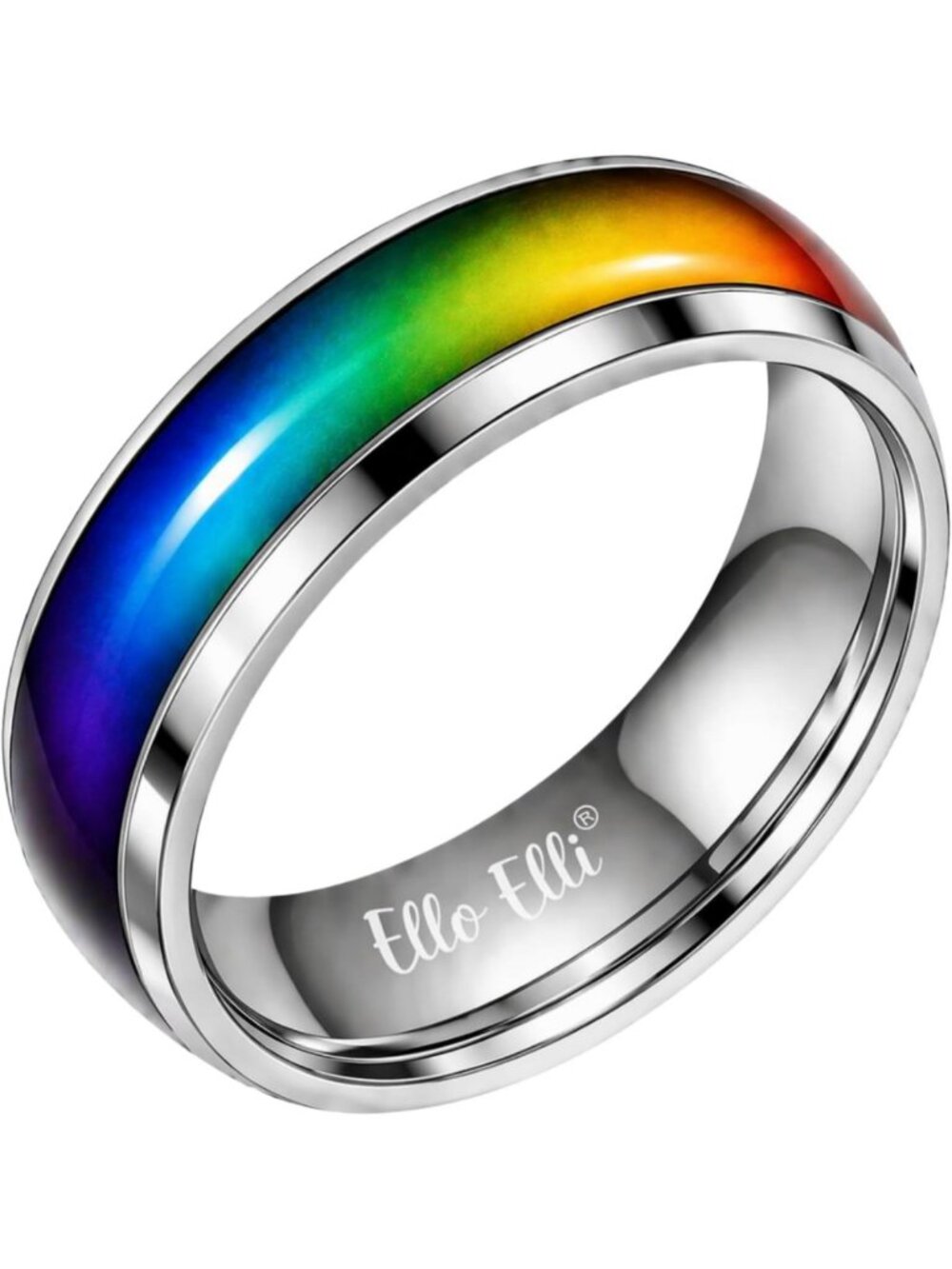 Color Changing Mood Ring 8mm for Men & Women, Stainless Steel Comfort Fit